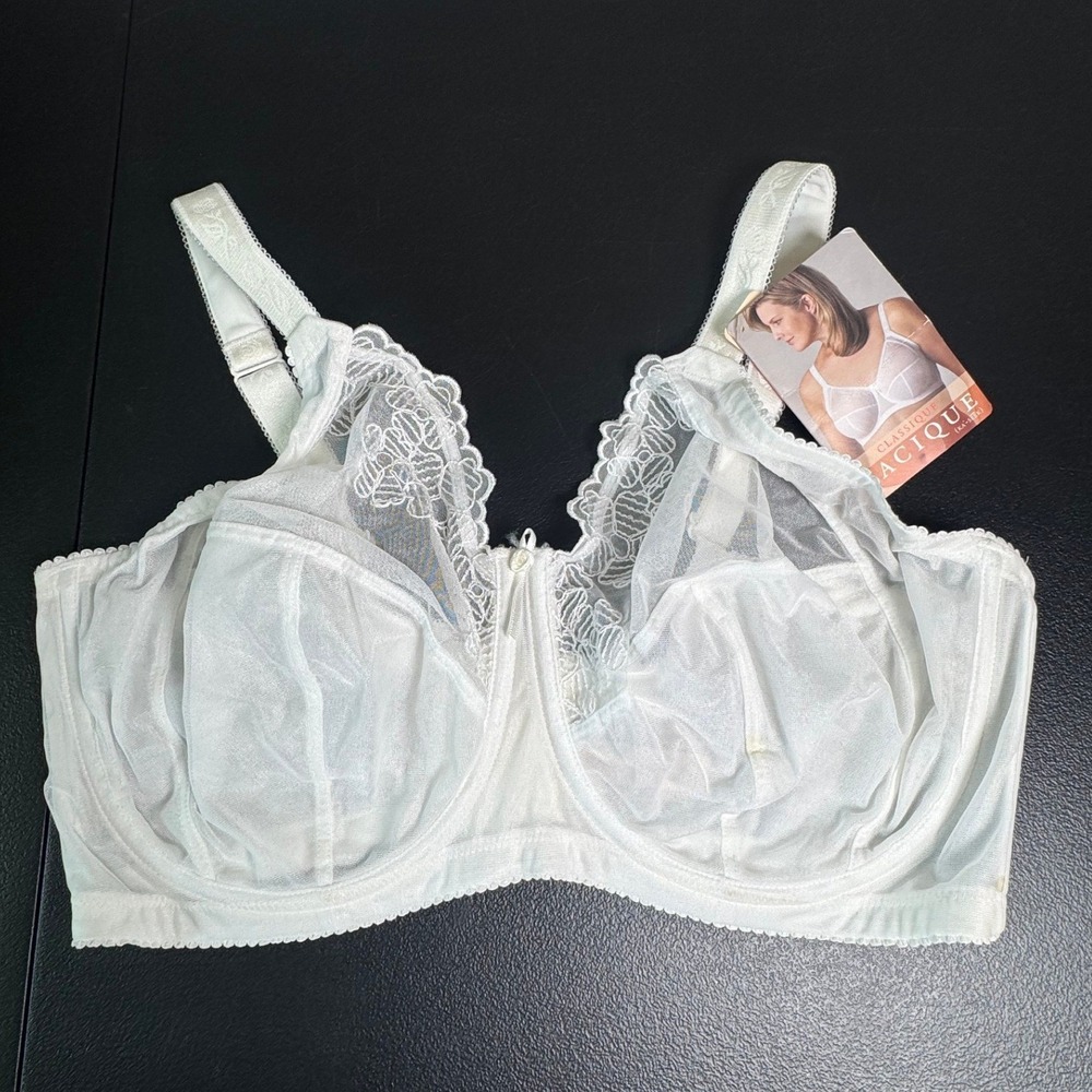 Cacique Classique White Floral Embroidered Full Coverage Underwire Bra 40DD NWT